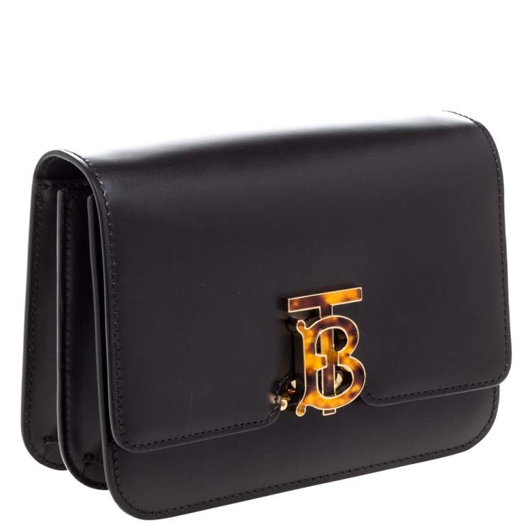 Pre Owned Burberry Black Leather TB Shoulder Bag