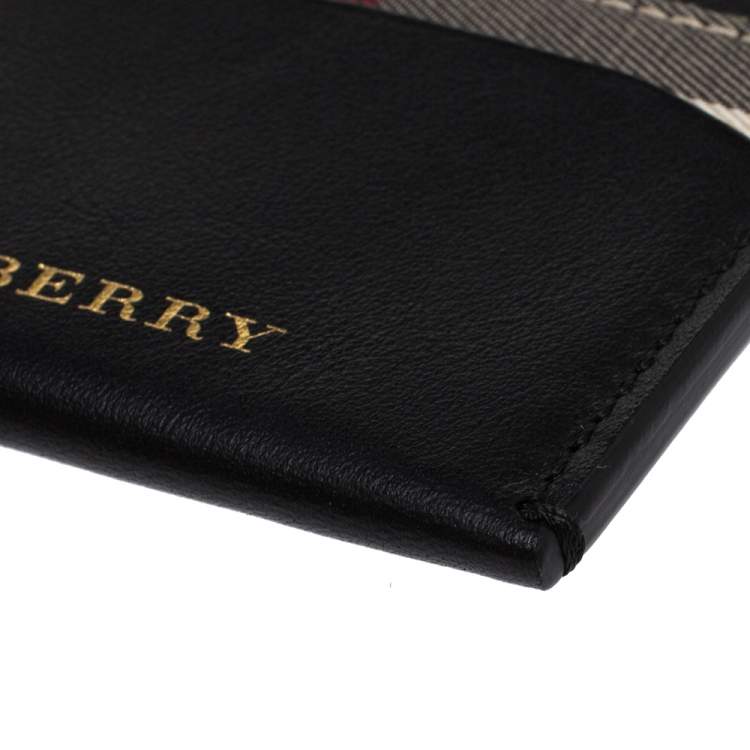 Pre Owned Burberry Black Haymarket Leather Izzy Card Holder