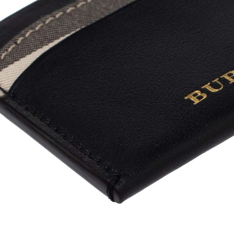 Pre Owned Burberry Black Haymarket Leather Izzy Card Holder
