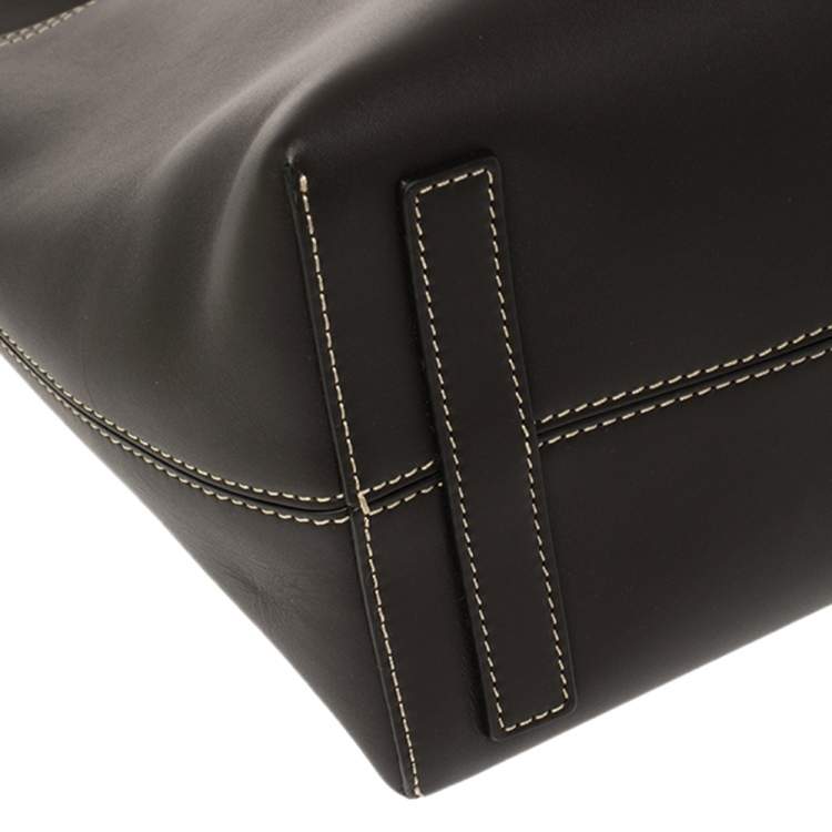 Pre Owned Burberry Dark Brown Leather Society Top Handle Bag