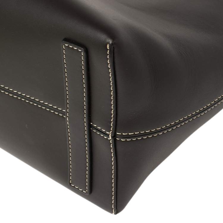 Pre Owned Burberry Dark Brown Leather Society Top Handle Bag