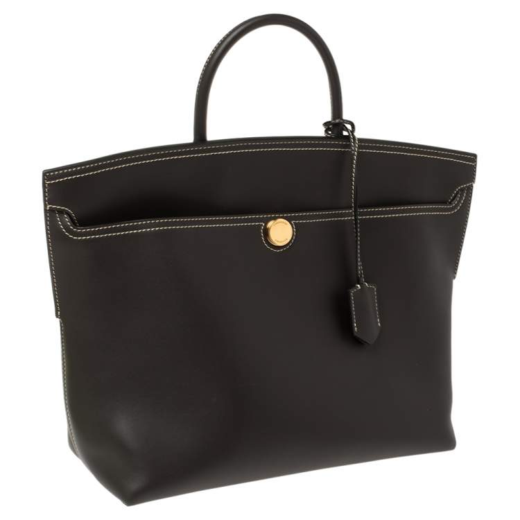 Pre Owned Burberry Dark Brown Leather Society Top Handle Bag