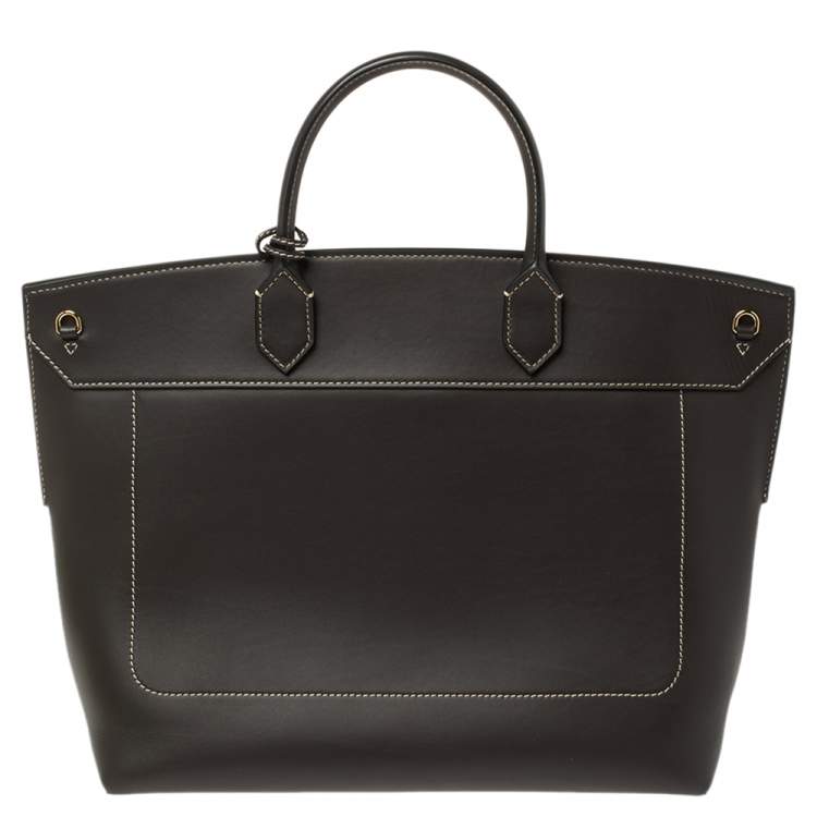 Pre Owned Burberry Dark Brown Leather Society Top Handle Bag