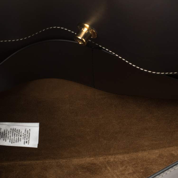 Pre Owned Burberry Dark Brown Leather Society Top Handle Bag