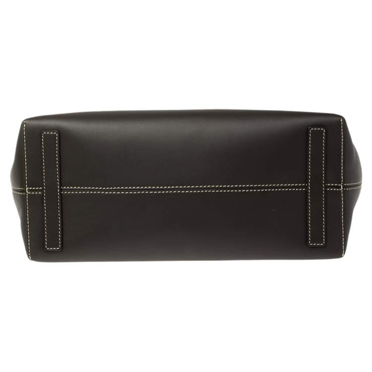 Pre Owned Burberry Dark Brown Leather Society Top Handle Bag