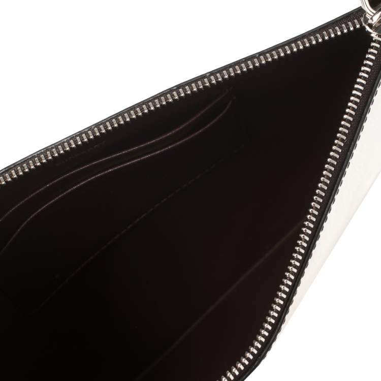 Pre Owned Burberry Mahogany Brown/White Printed Leather Wristlet Clutch 