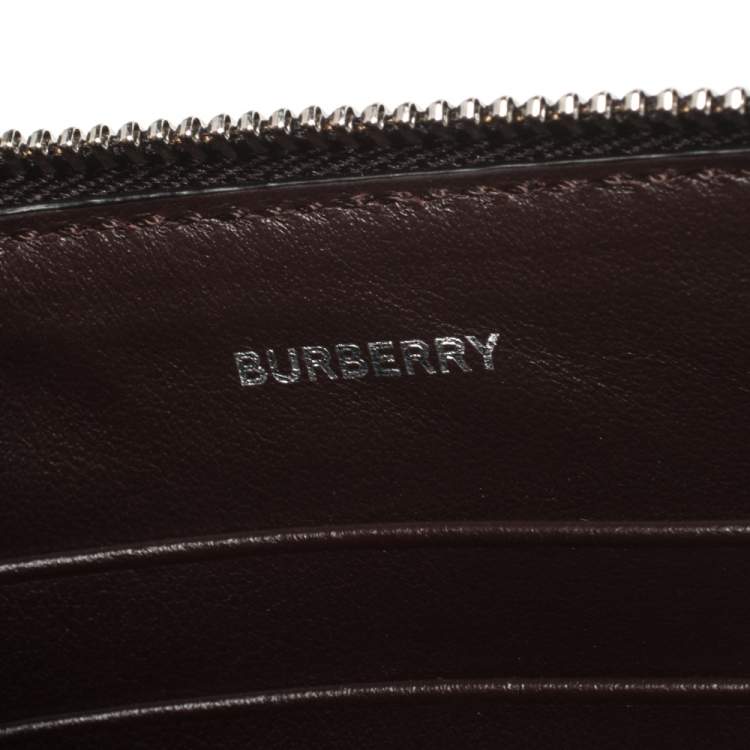 Pre Owned Burberry Mahogany Brown/White Printed Leather Wristlet Clutch 