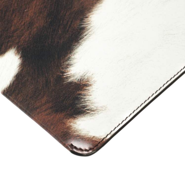 Pre Owned Burberry Mahogany Brown/White Printed Leather Wristlet Clutch 