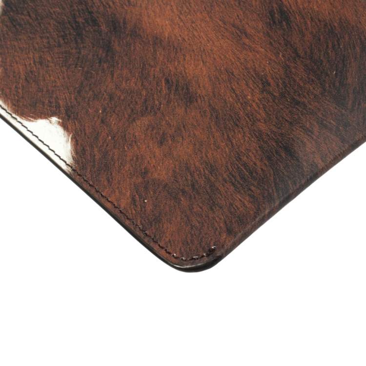 Pre Owned Burberry Mahogany Brown/White Printed Leather Wristlet Clutch 