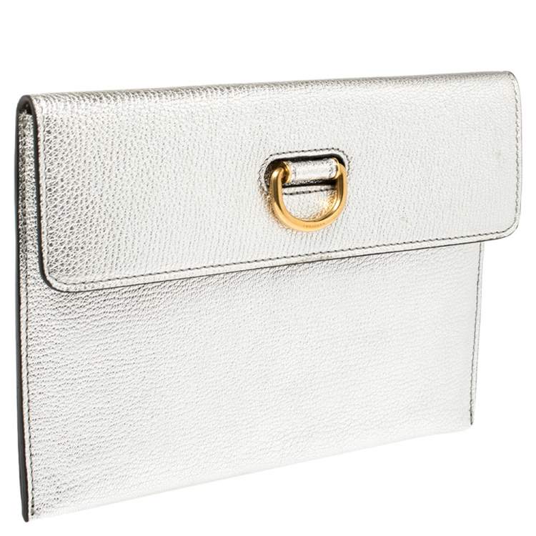 Pre Owned Burberry Metallic Silver Leather Patton Clutch