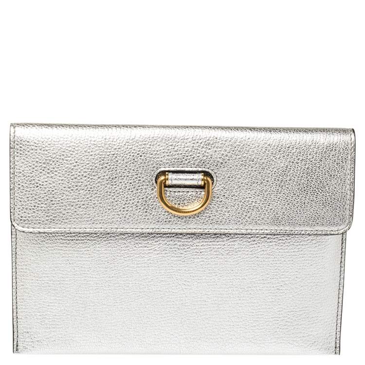 Pre Owned Burberry Metallic Silver Leather Patton Clutch