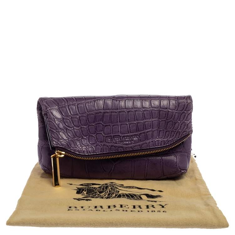 Pre Owned Burberry Indigo Alligator Kendal Fold Over Clutch