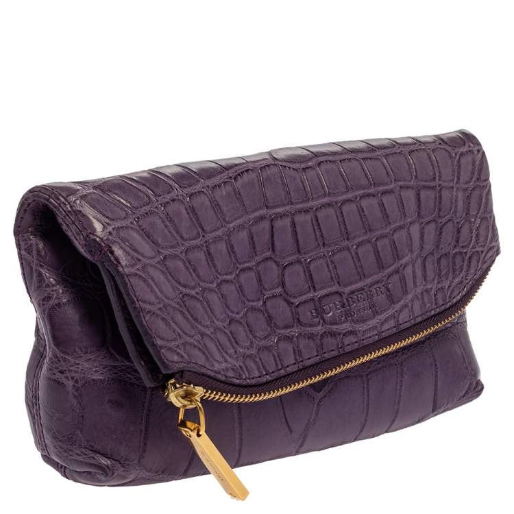 Pre Owned Burberry Indigo Alligator Kendal Fold Over Clutch