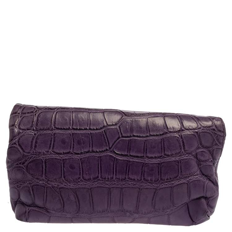 Pre Owned Burberry Indigo Alligator Kendal Fold Over Clutch
