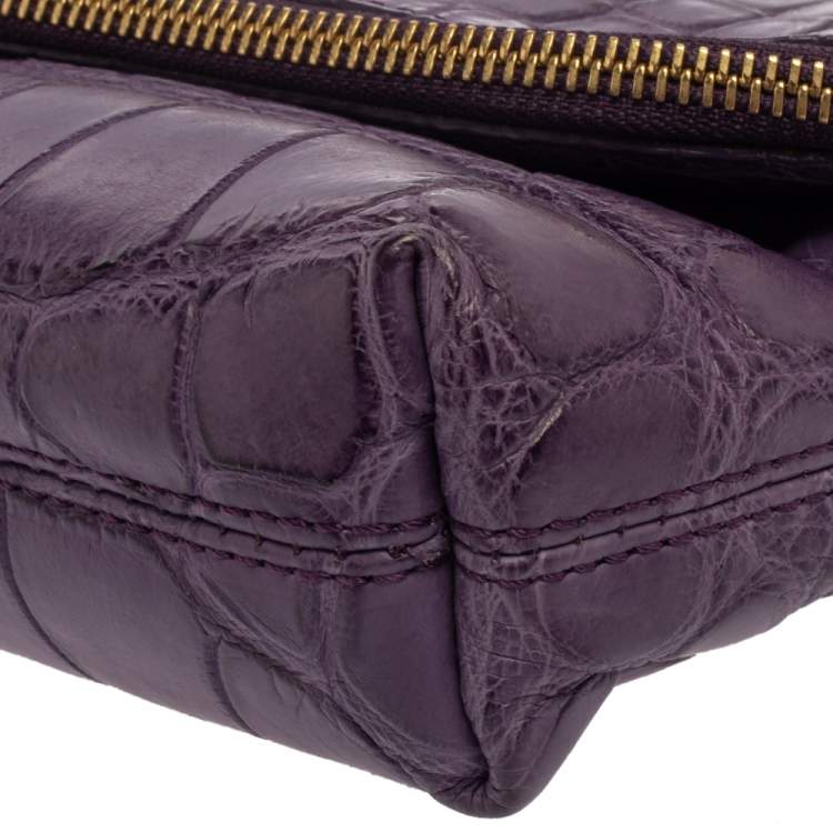 Pre Owned Burberry Indigo Alligator Kendal Fold Over Clutch