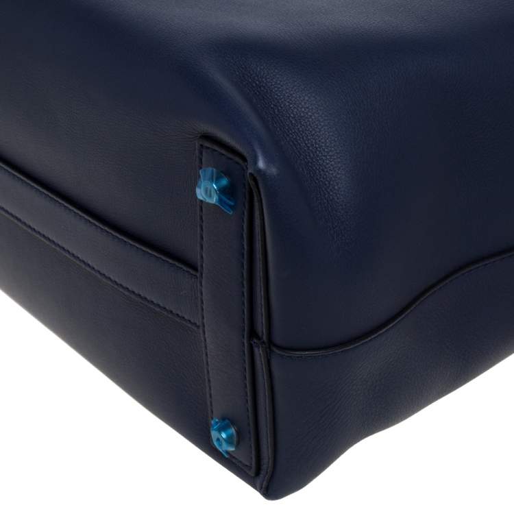 Pre Owned Burberry Regency Blue Leather Lawrence Holdall Weekend Bag