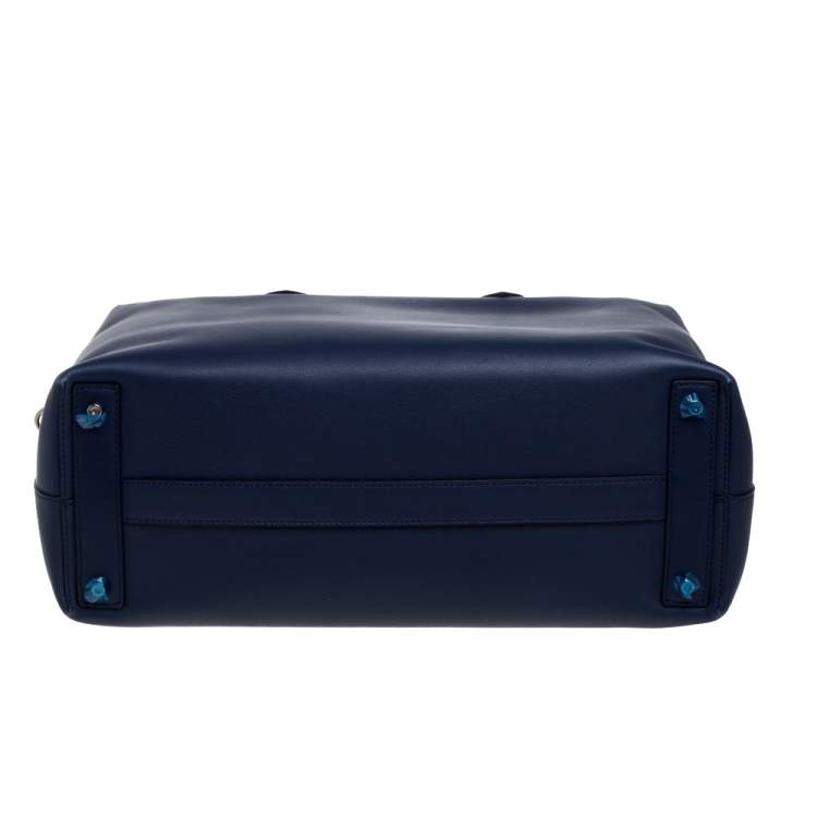 Pre Owned Burberry Regency Blue Leather Lawrence Holdall Weekend Bag