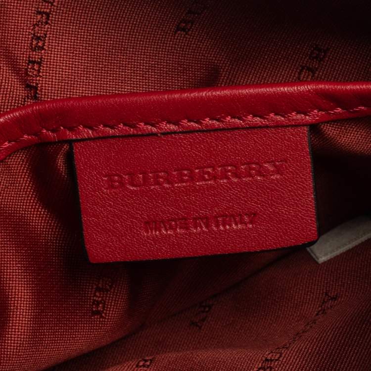 Pre Owned Burberry Red Haymarket Check Canvas and Leather Paige Wristlet Clutch