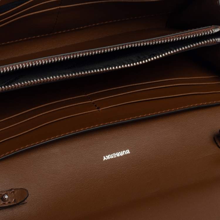 Pre Owned Burberry Malt Brown Vintage Check PVC Hannah Wallet On Strap