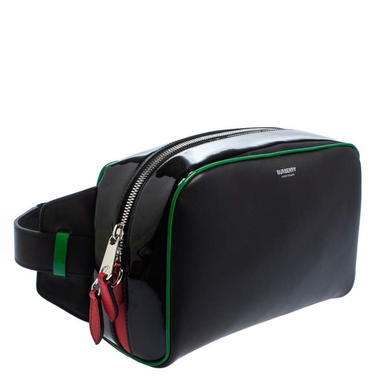 Pre Owned Burberry Black Leather and Patent Leather Cube Bumbag