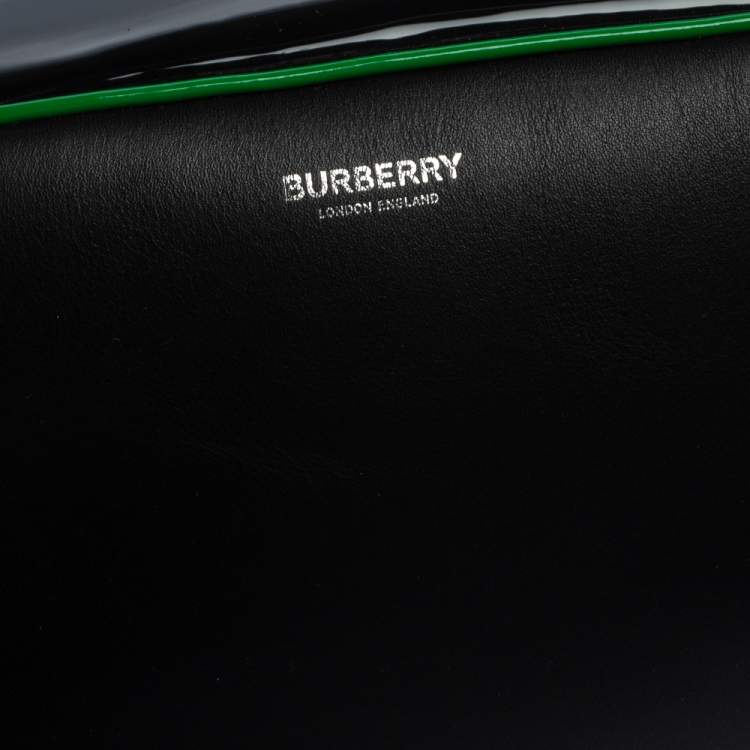 Pre Owned Burberry Black Leather and Patent Leather Cube Bumbag