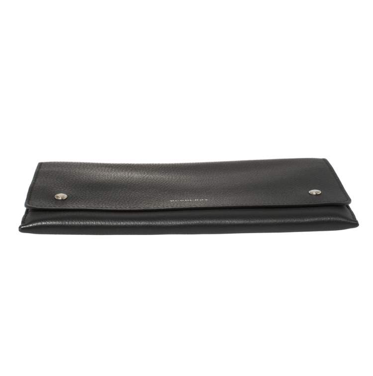 Pre Owned Burberry Black Grained Leather Pearson Clutch