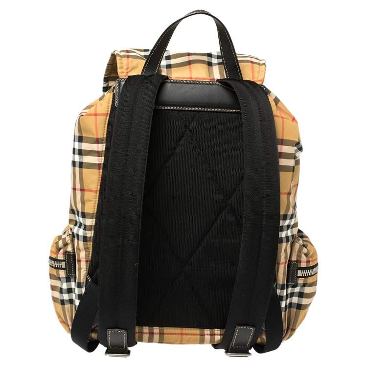 Pre Owned Burberry Antique Yellow Vintage Check Nylon Large Rucksack Backpack