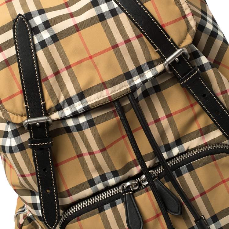 Pre Owned Burberry Antique Yellow Vintage Check Nylon Large Rucksack Backpack