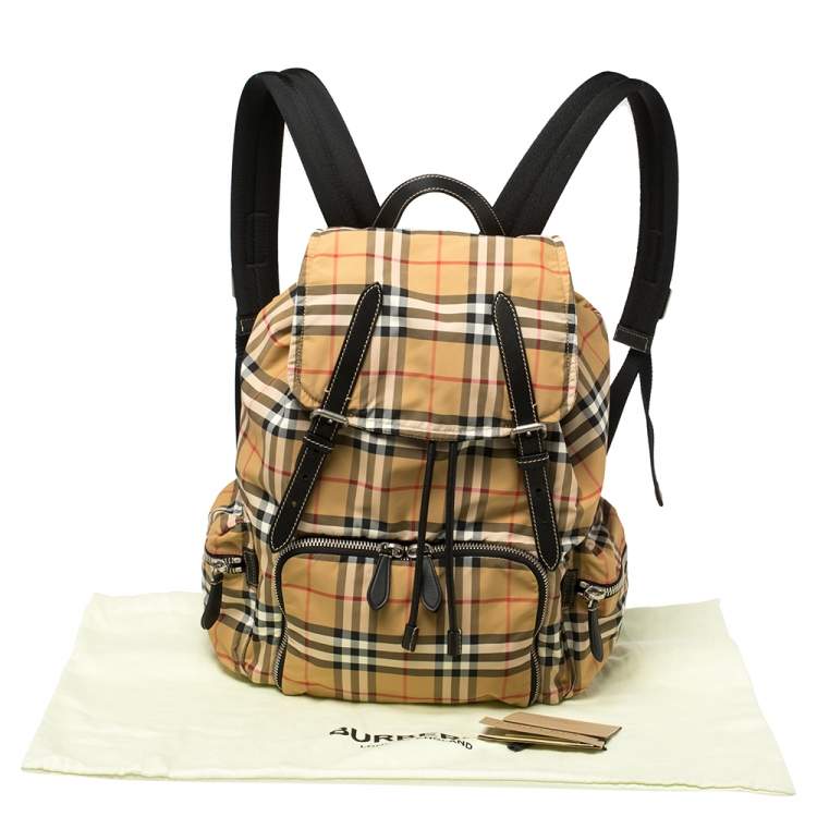 Pre Owned Burberry Antique Yellow Vintage Check Nylon Large Rucksack Backpack