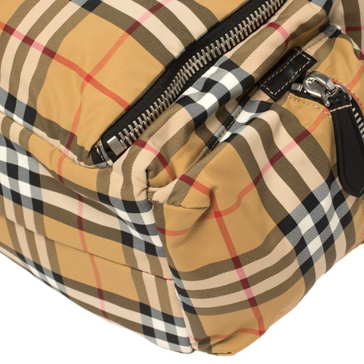 Pre Owned Burberry Antique Yellow Vintage Check Nylon Large Rucksack Backpack