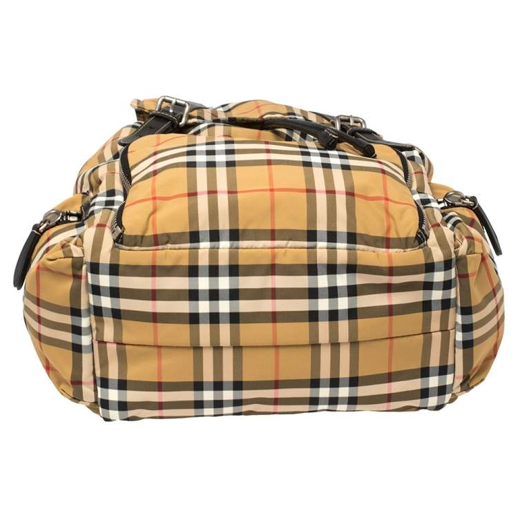 Pre Owned Burberry Antique Yellow Vintage Check Nylon Large Rucksack Backpack