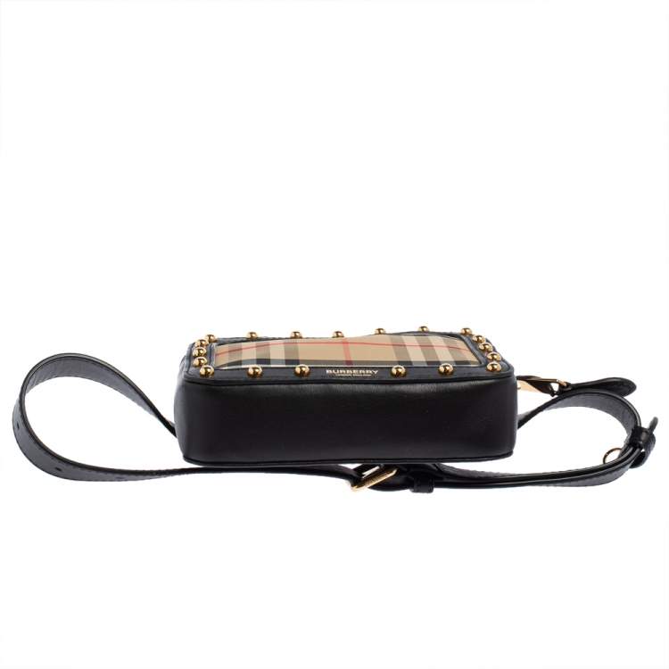 Pre Owned Burberry Beige/Black Nova Check Canvas and Leather Studded Elise Belt Bag