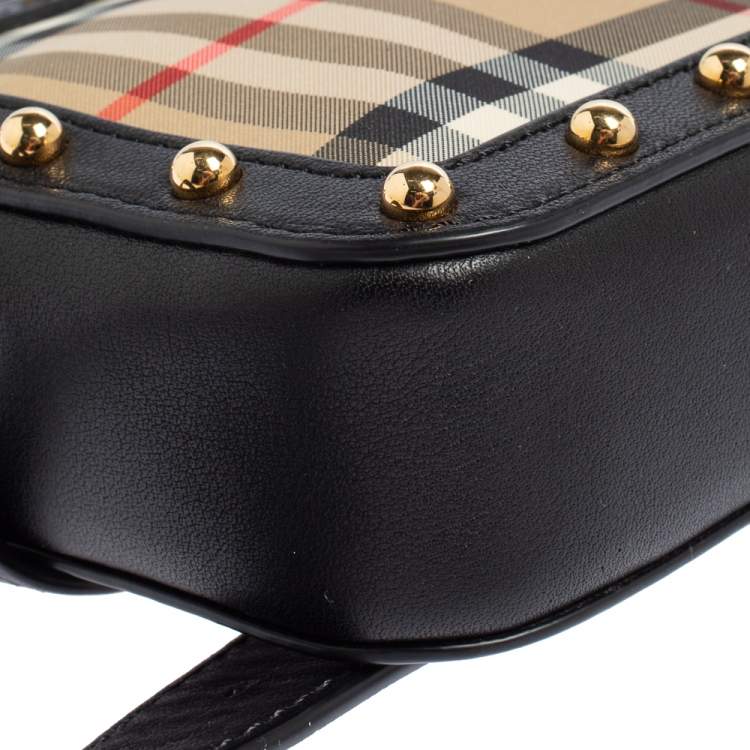 Pre Owned Burberry Beige/Black Nova Check Canvas and Leather Studded Elise Belt Bag