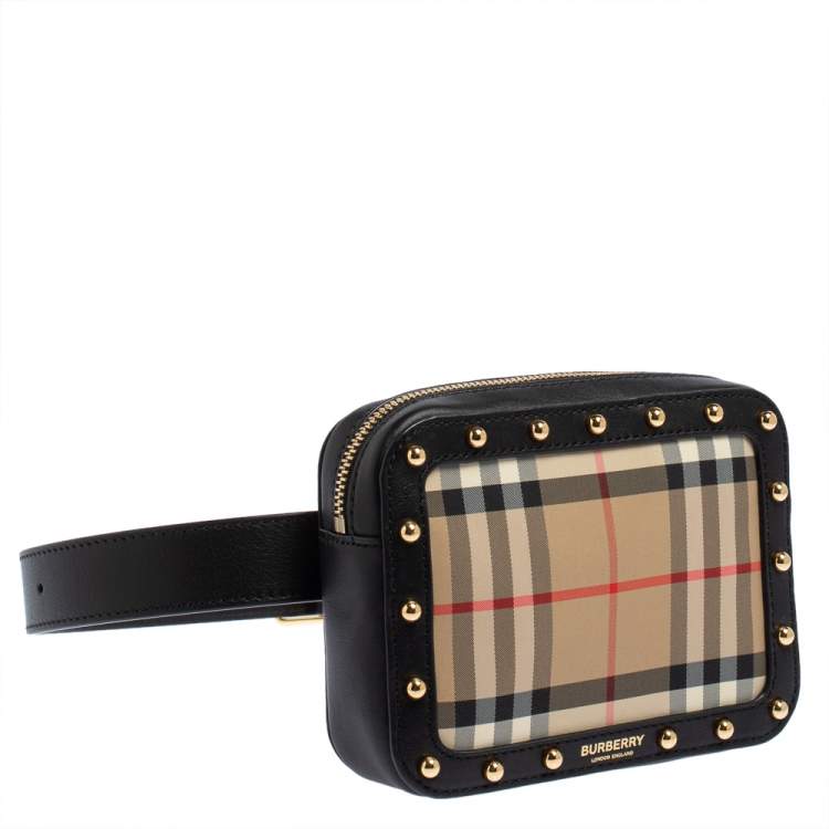 Pre Owned Burberry Beige/Black Nova Check Canvas and Leather Studded Elise Belt Bag