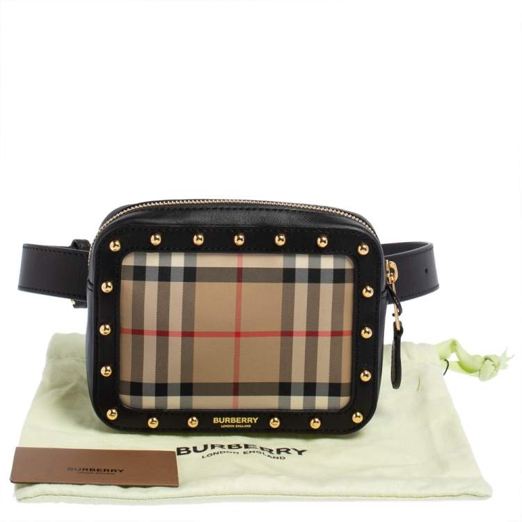 Pre Owned Burberry Beige/Black Nova Check Canvas and Leather Studded Elise Belt Bag