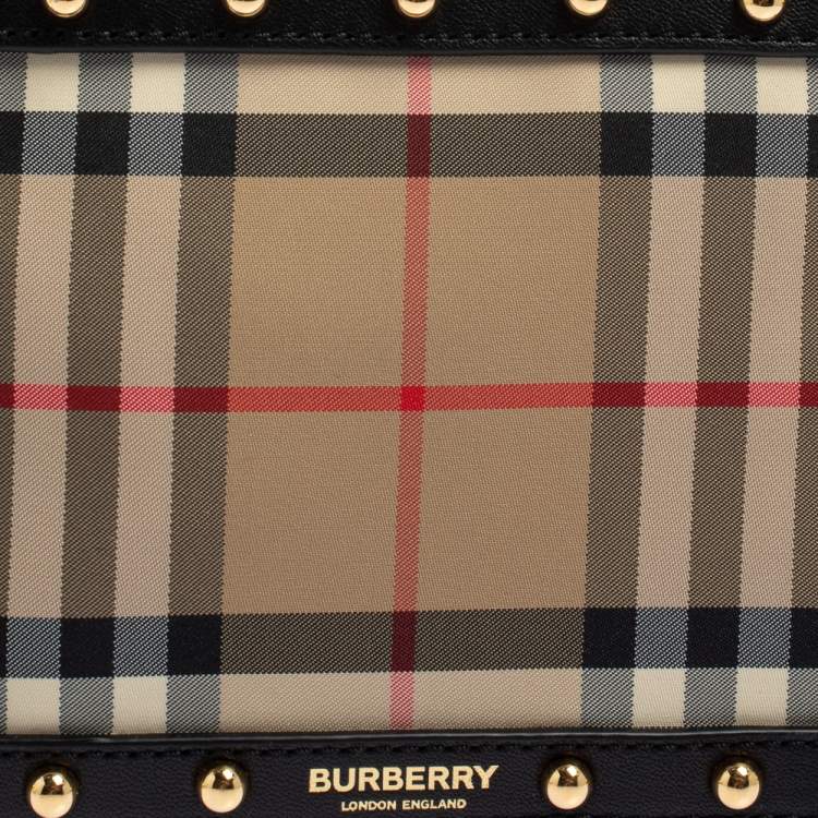Pre Owned Burberry Beige/Black Nova Check Canvas and Leather Studded Elise Belt Bag