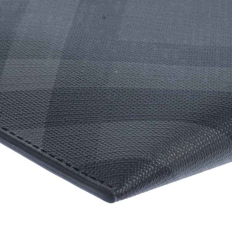 Pre Owned Burberry Charcoal Check Coated Canvas Zip Around Nolan Wristlet Wallet