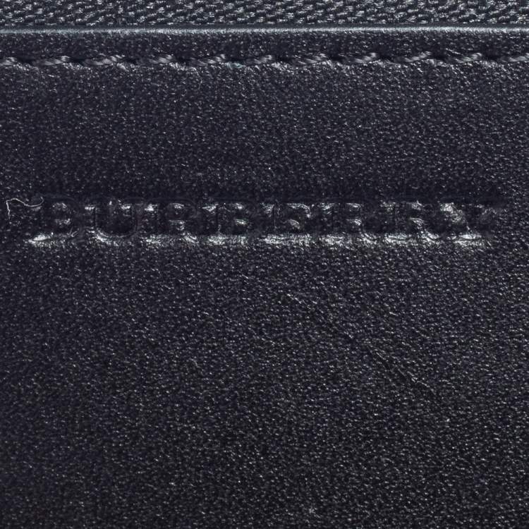 Pre Owned Burberry Charcoal Check Coated Canvas Zip Around Nolan Wristlet Wallet