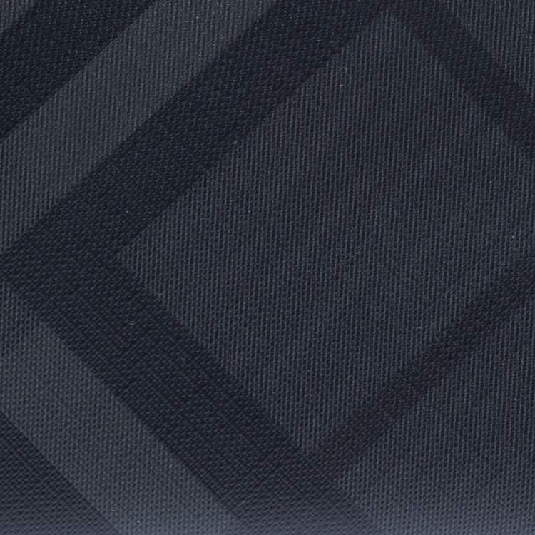 Pre Owned Burberry Charcoal Check Coated Canvas Zip Around Nolan Wristlet Wallet