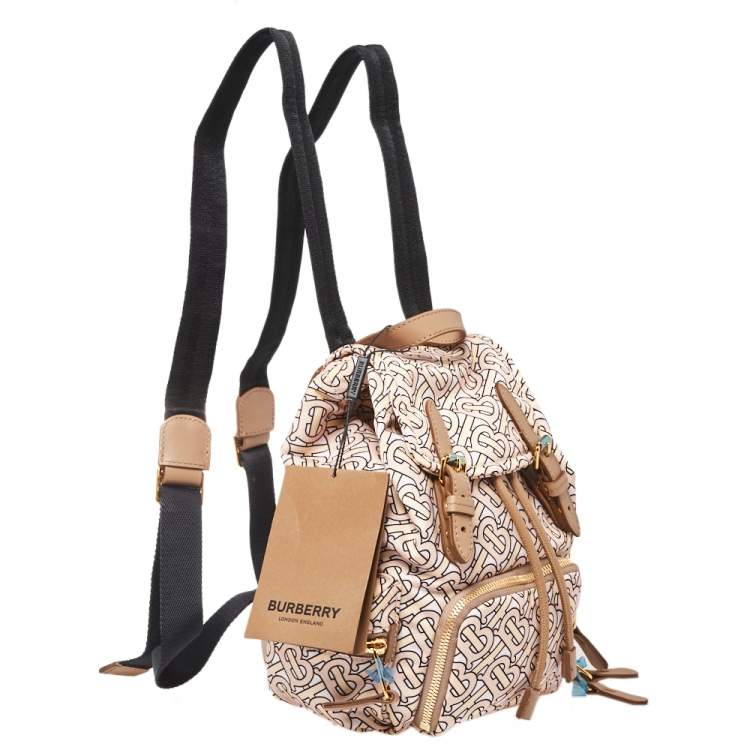 Pre Owned Burberry Blush Pink TB Print Nylon Small Rucksack Backpack