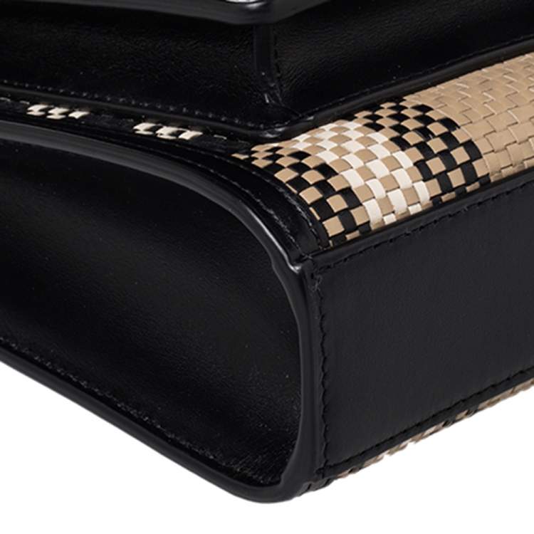Pre Owned Burberry Black/Beige Latticed Leather Tote