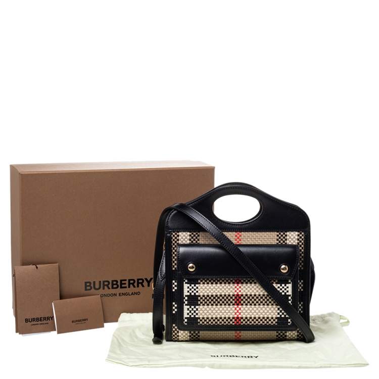 Pre Owned Burberry Black/Beige Latticed Leather Tote