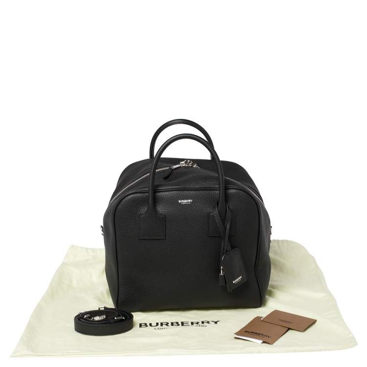 Pre Owned Burberry Black Leather Medium Cube Duffle Bag
