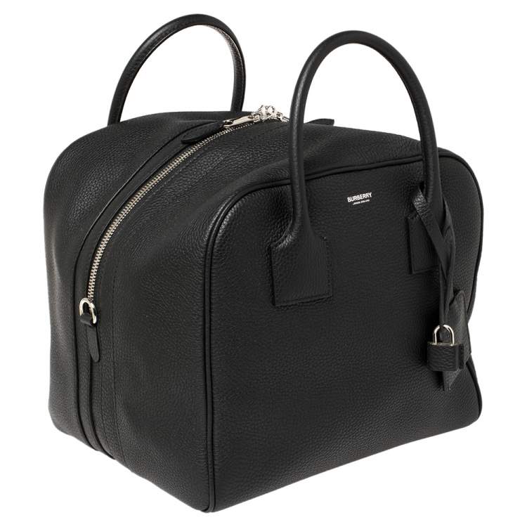 Pre Owned Burberry Black Leather Medium Cube Duffle Bag