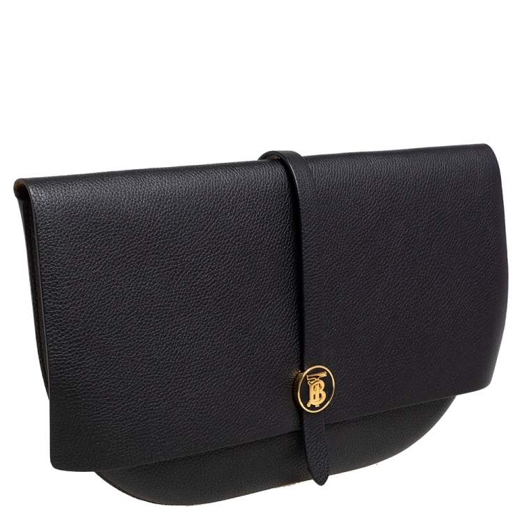 Pre Owned Burberry Black Grained Leather Anne Clutch
