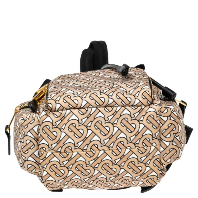 Pre Owned Burberry Beige TB Print Nylon Small Rucksack Backpack