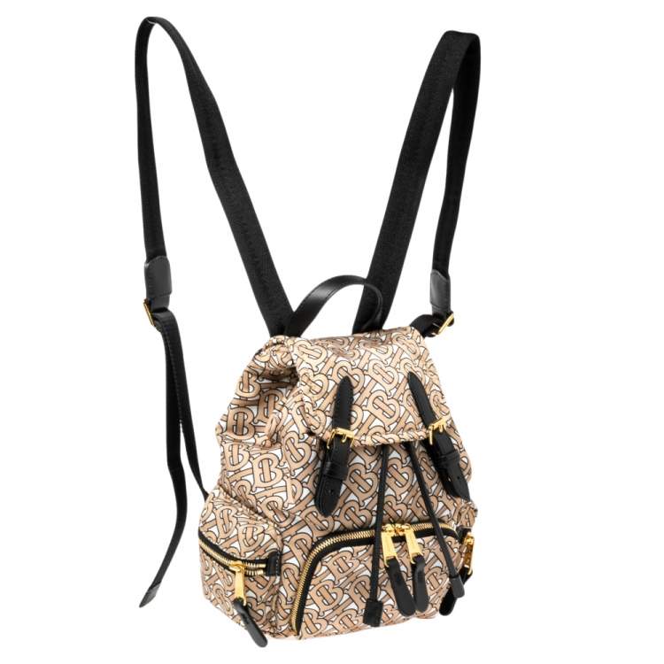 Pre Owned Burberry Beige TB Print Nylon Small Rucksack Backpack