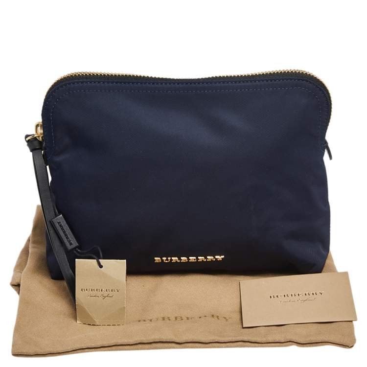 Pre Owned Burberry Navy Blue Nylon Small Pouch