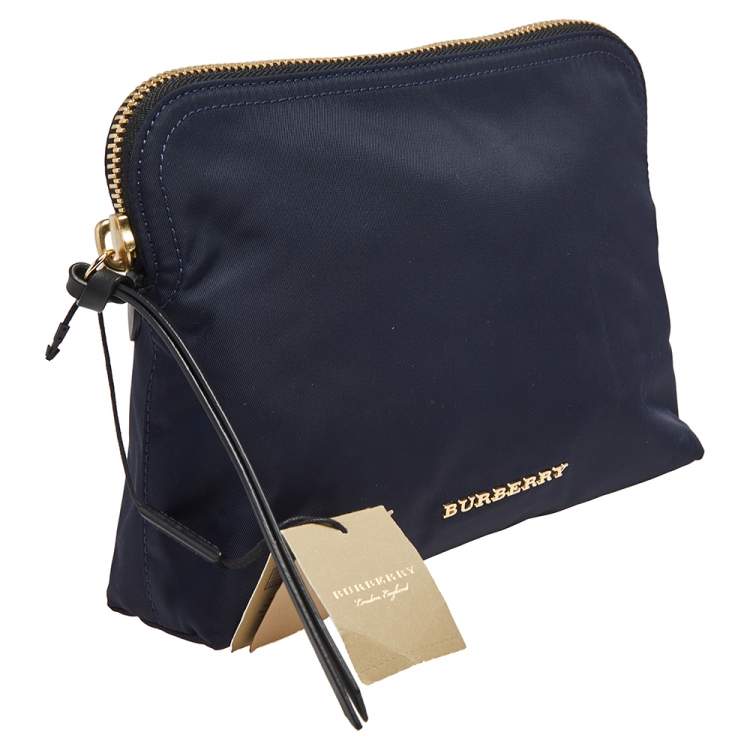 Pre Owned Burberry Navy Blue Nylon Small Pouch
