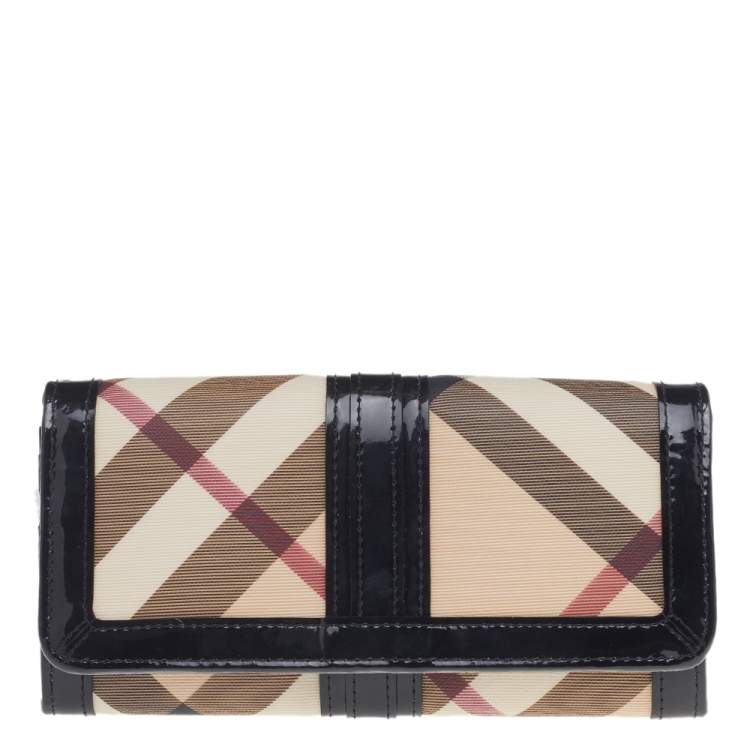 Burberry Black/Beige PVC and Patent Leather Penrose Compact Wallet